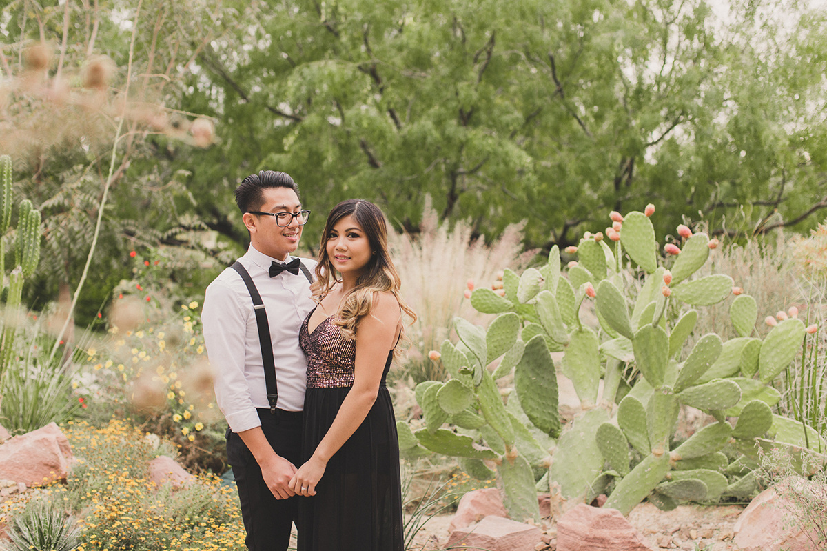 engagement portraits by cacti in Las Vegas with Taylor Made Photography